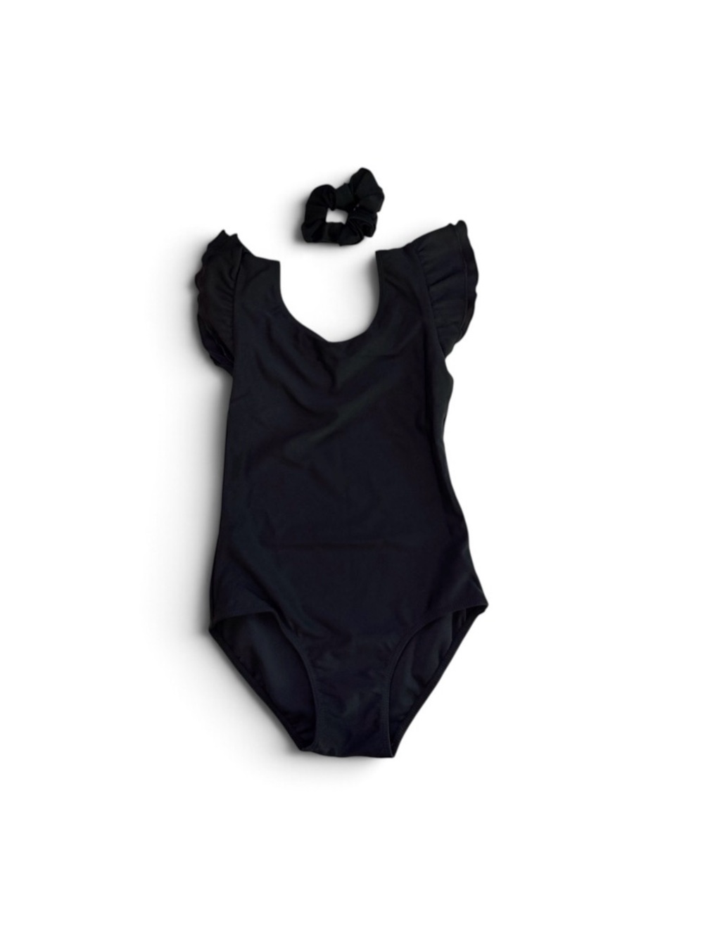 Black Ruffle Sleeve One-Piece Leotard for Kids